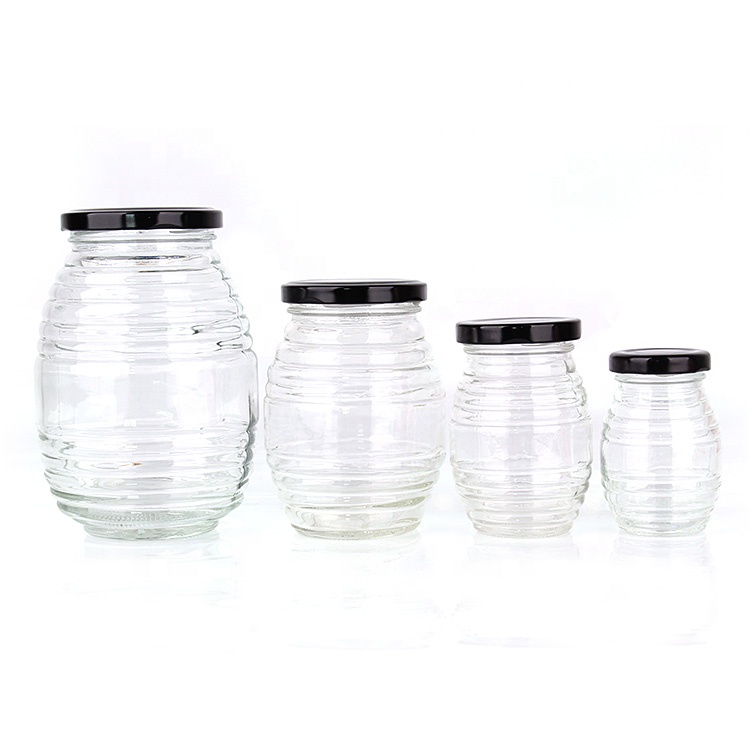 beehive glass honey jar 380ml with metal cap
