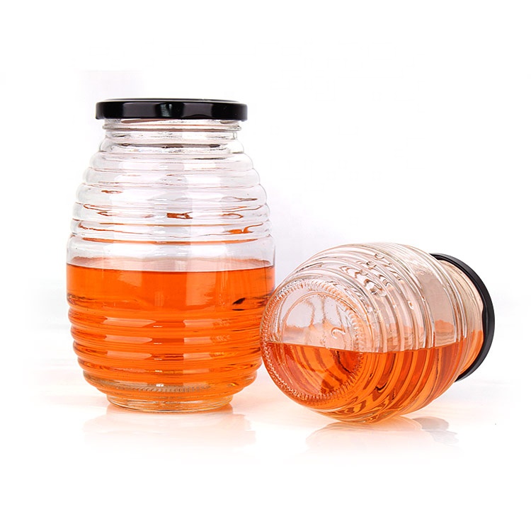 beehive glass honey jar 380ml with metal cap