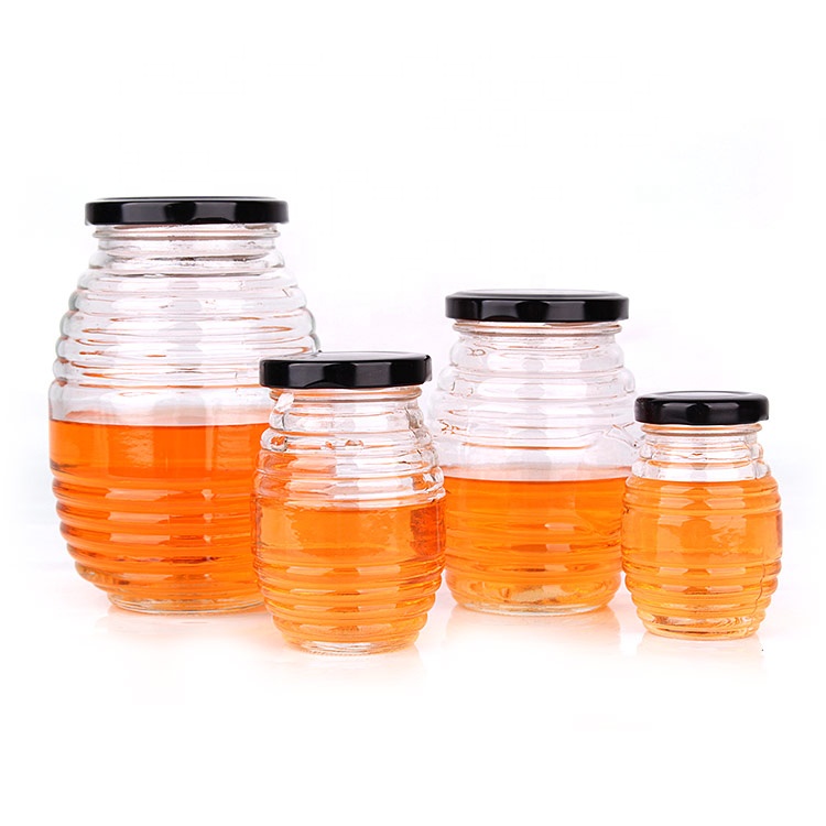 beehive glass honey jar 380ml with metal cap