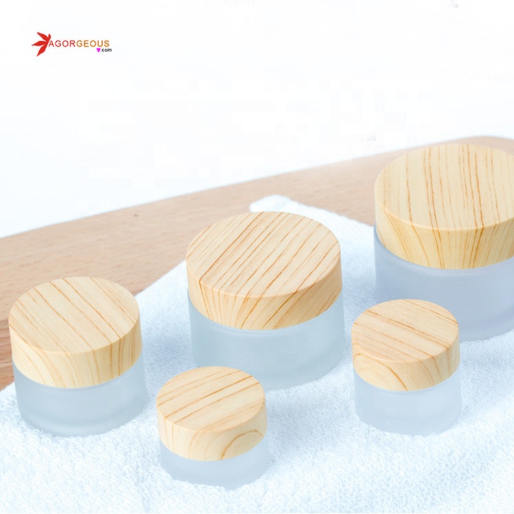 best 30g 50g matte glass face cream jar with bamboo lid Cylinder airtight cosmetic packaging jar empty cream glass bottle