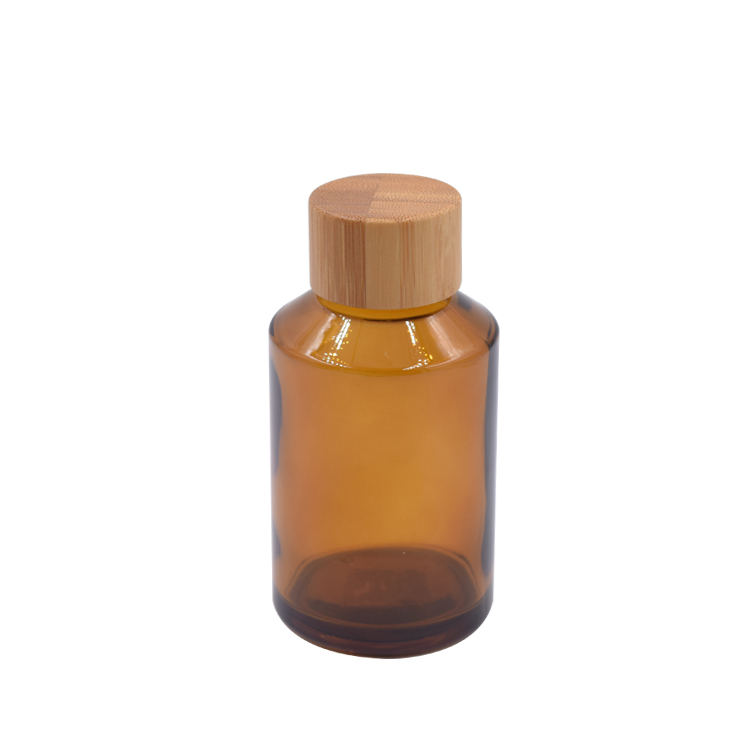 best sell 15ml 30ml 60ml 125ml 200ml brown amber glass essential oil serum bottle real bamboo cap