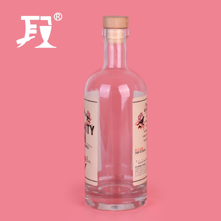 best seller round transparent 750ml glass wine bottle for liquor whisky with cork stopper