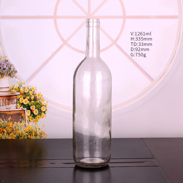 best seller round transparent 750ml glass wine bottle for liquor whisky with cork stopper