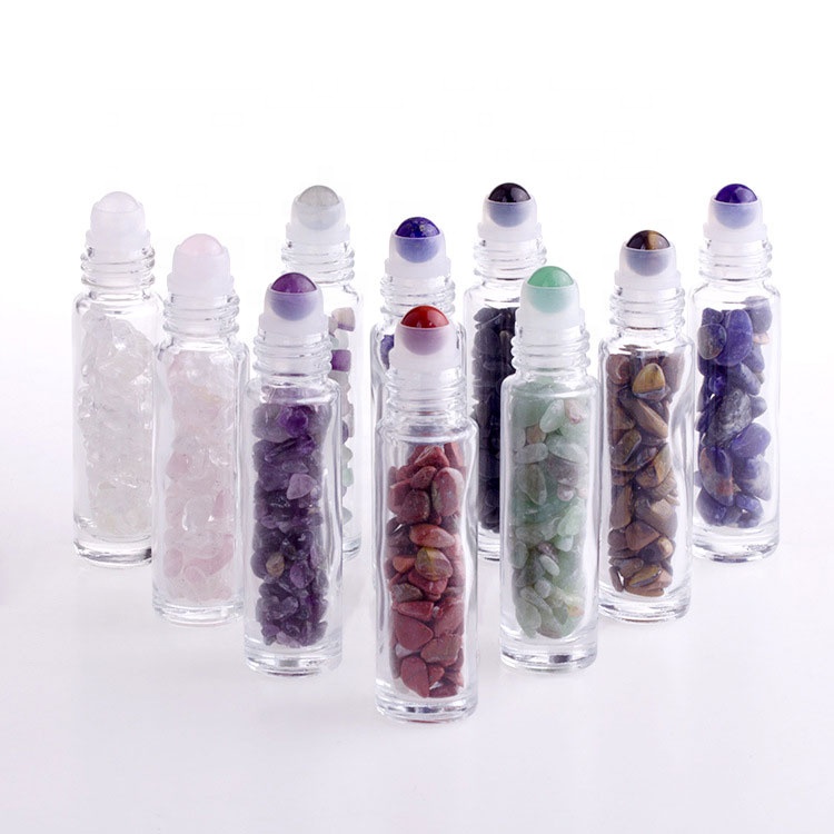 best selling empty 4ml 5ml 10ml 15ml colorful gemstone roller balls nature bamboo lid small roll on bottle