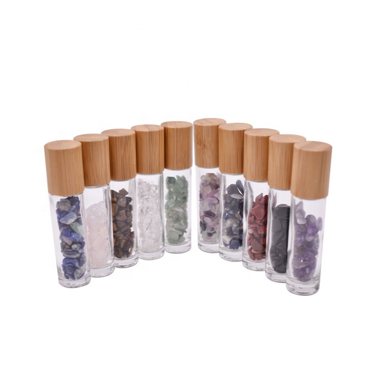 best selling empty 4ml 5ml 10ml 15ml colorful gemstone roller balls nature bamboo lid small roll on bottle