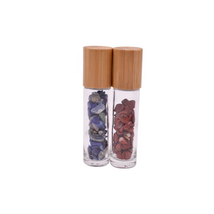 best selling empty 4ml 5ml 10ml 15ml colorful gemstone roller balls nature bamboo lid small roll on bottle