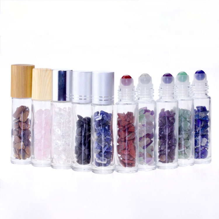 best selling empty 4ml 5ml 10ml 15ml colorful gemstone roller balls nature bamboo lid small roll on bottle