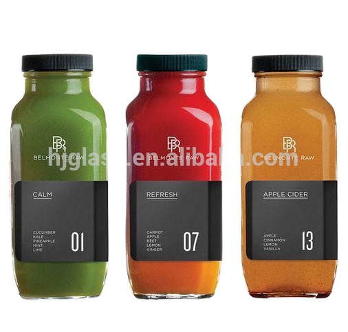 beverage bottle 8oz 250ml glass fruit juice bottle glass bottle with black plastic lid for fruit juice beverage