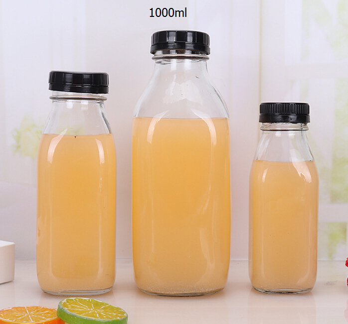 beverage bottle 8oz 250ml glass fruit juice bottle glass bottle with black plastic lid for fruit juice beverage