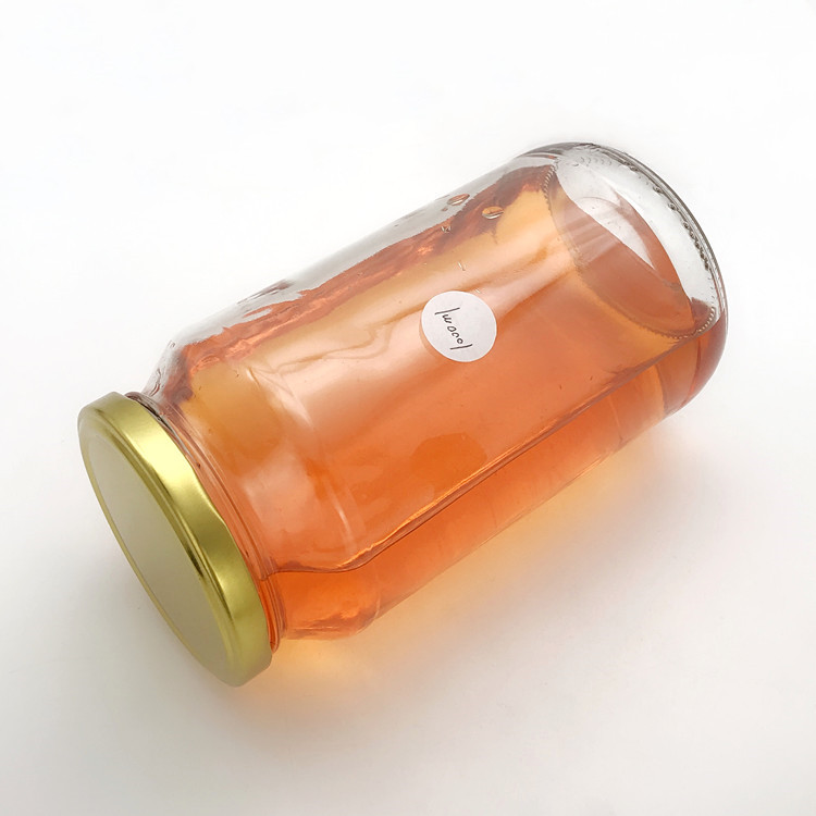 big 1000ml 1liter round clear glass food jar container with metal lid