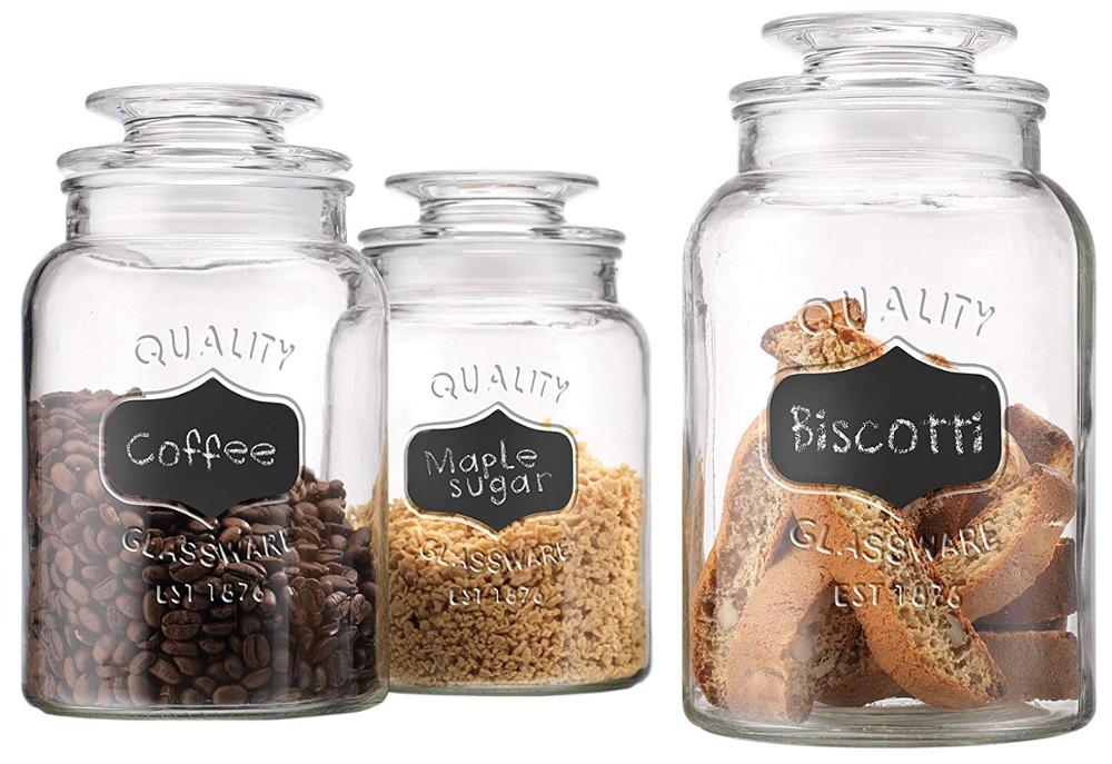 big Round Clear Glass Canister Jars with Chalkboard with Tight Lids for Kitchen or Bathroom ~ Food,cookie,cracker, Storage