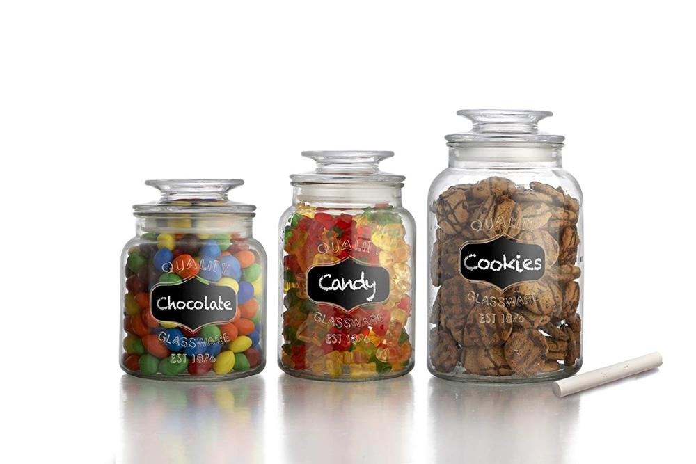 big Round Clear Glass Canister Jars with Chalkboard with Tight Lids for Kitchen or Bathroom ~ Food,cookie,cracker, Storage