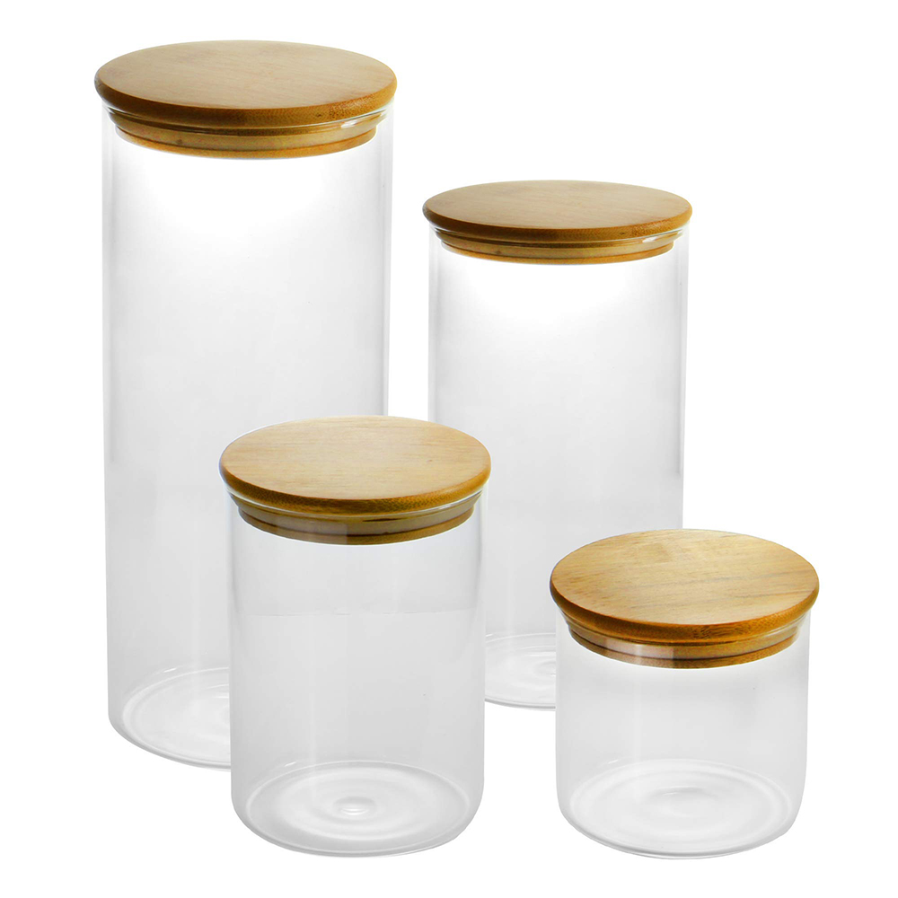 big glass cookie jars / bamboo lid glass container / tall glass spaghetti jar