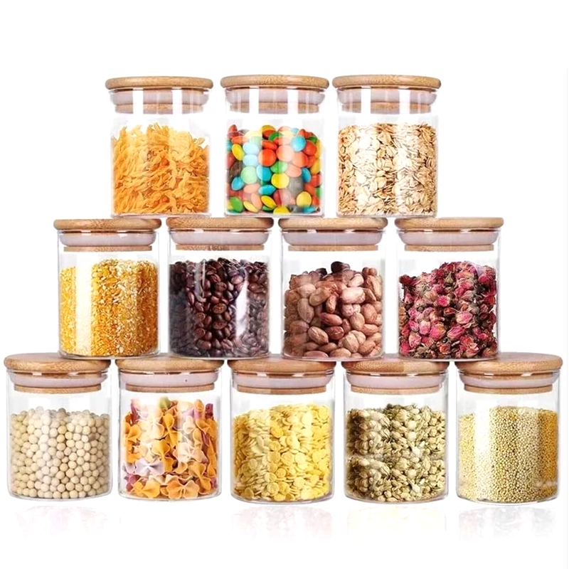 big glass cookie jars / bamboo lid glass container / tall glass spaghetti jar
