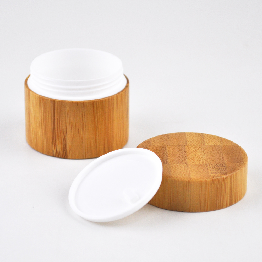big size 200g 8 oz 250g bamboo outside plastic inner cosmetic jars