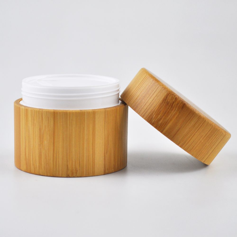 big size 200g 8 oz 250g bamboo outside plastic inner cosmetic jars
