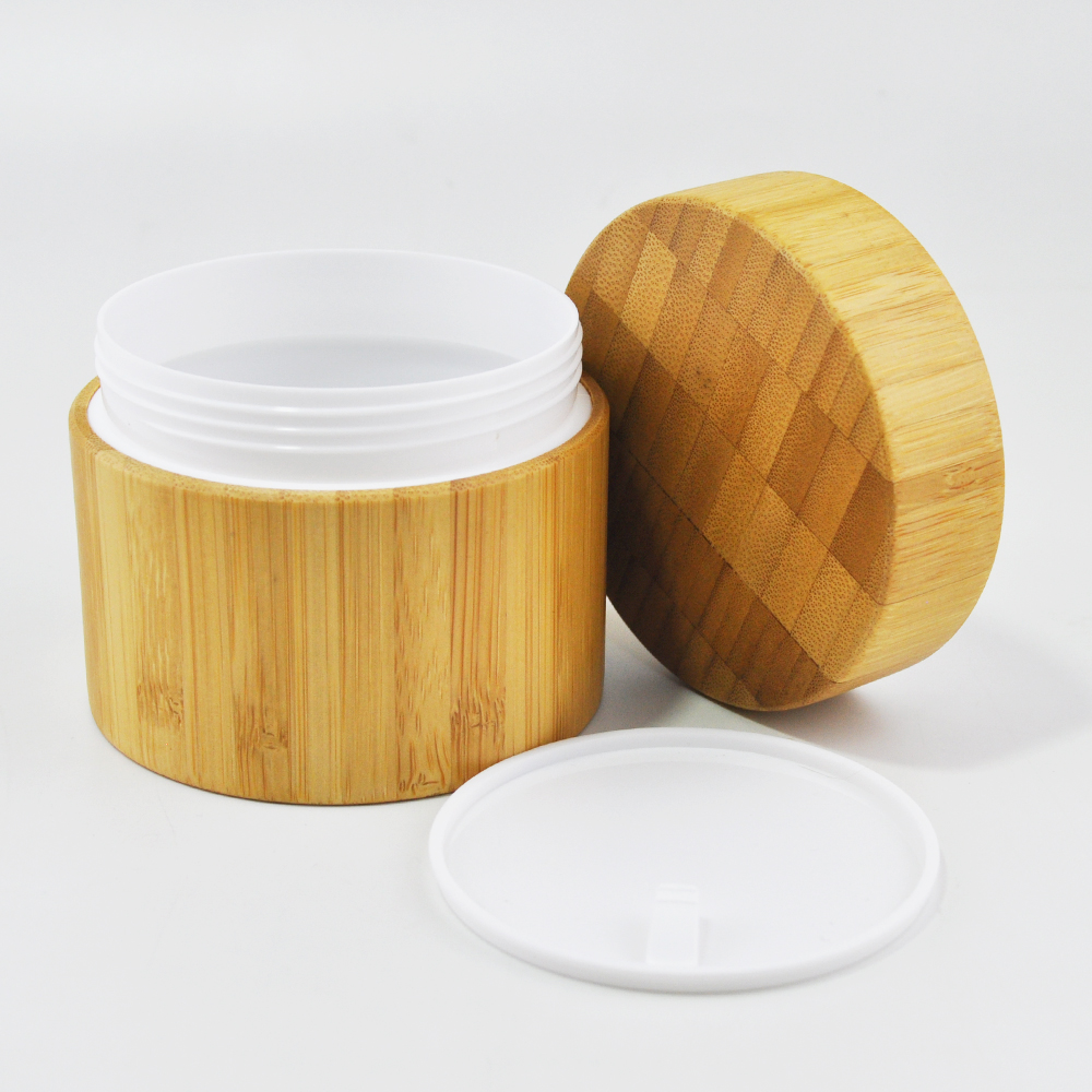 big size 200g 8 oz 250g bamboo outside plastic inner cosmetic jars