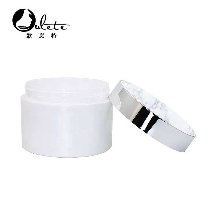 big size plastic white PP cosmetic cream container body cream jar with marble cover 250ml 380ml