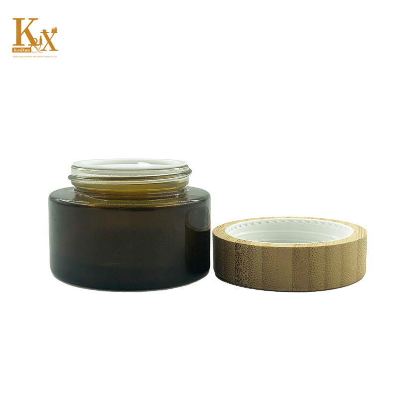 biodegradable packaging 30g amber glass jar bamboo lid face cream container glass cream jar with bamboo cap