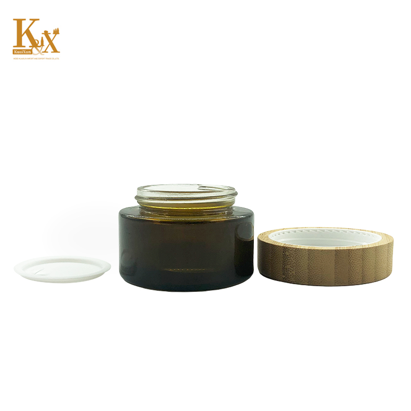 biodegradable packaging 30g amber glass jar bamboo lid face cream container glass cream jar with bamboo cap