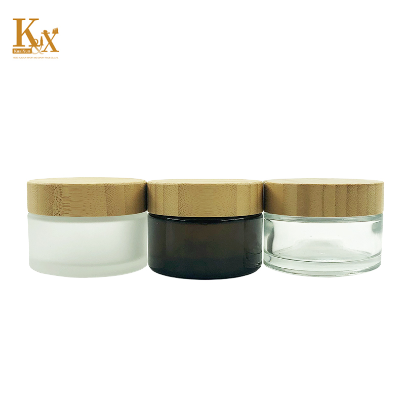biodegradable packaging 30g amber glass jar bamboo lid face cream container glass cream jar with bamboo cap