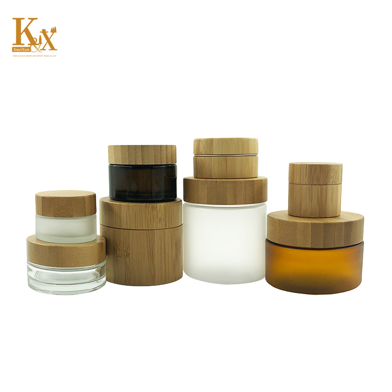 biodegradable packaging 30g amber glass jar bamboo lid face cream container glass cream jar with bamboo cap