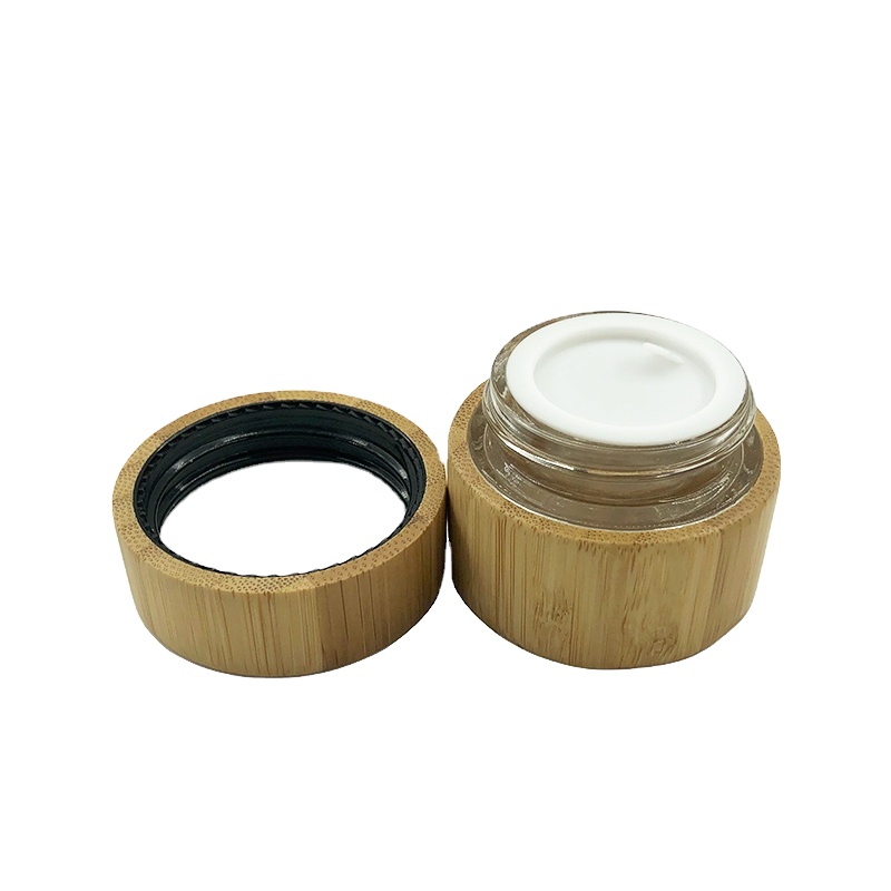 biodegradable packaging empty glass wooden bamboo cream jar with bamboo lid