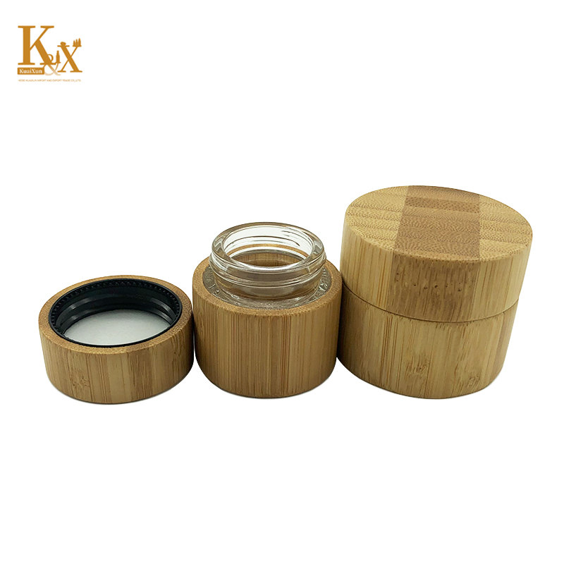 biodegradable packaging empty glass wooden bamboo cream jar with bamboo lid
