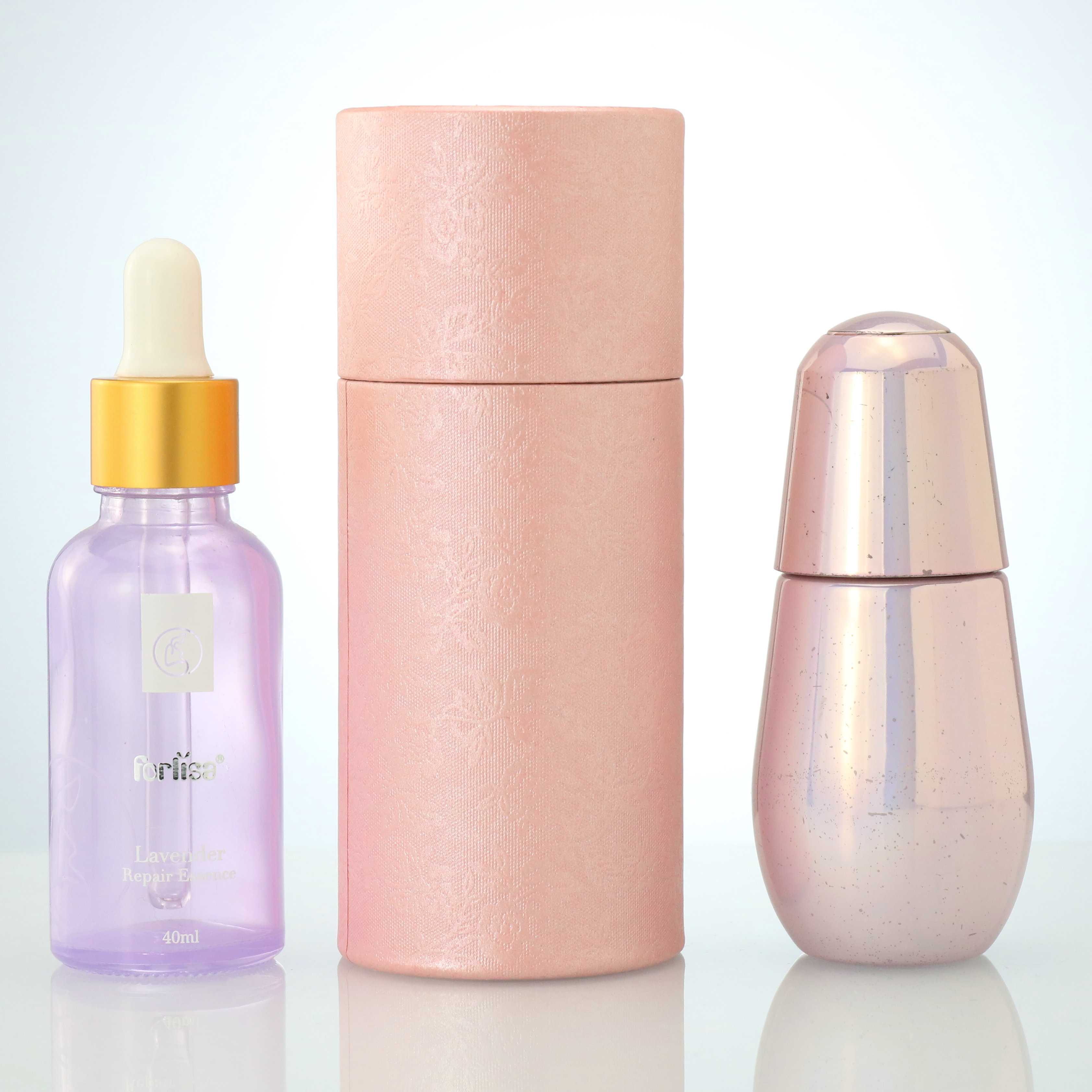 biodegradable pink paper tube cardboard paper tube glass bottle packaging