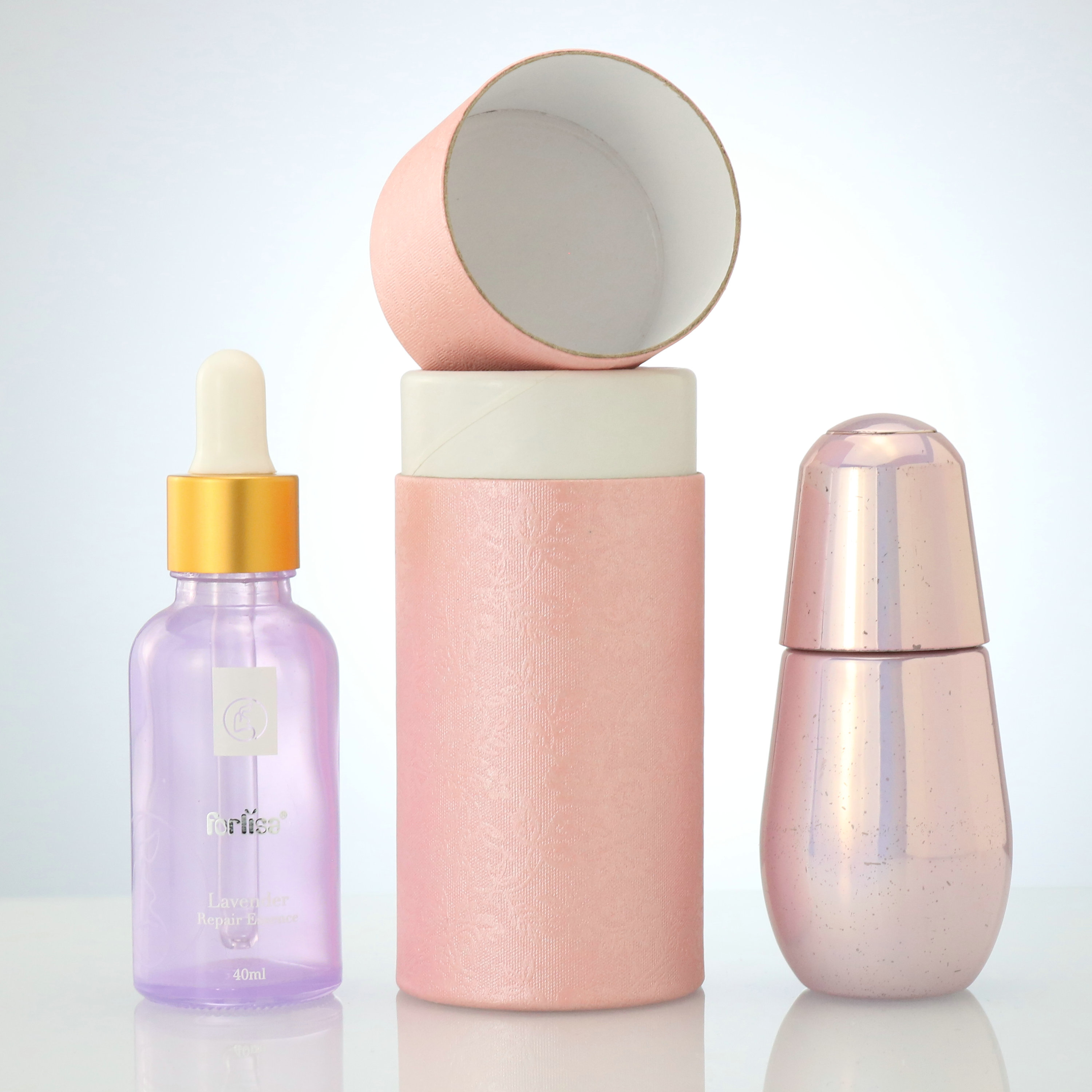 biodegradable pink paper tube cardboard paper tube glass bottle packaging