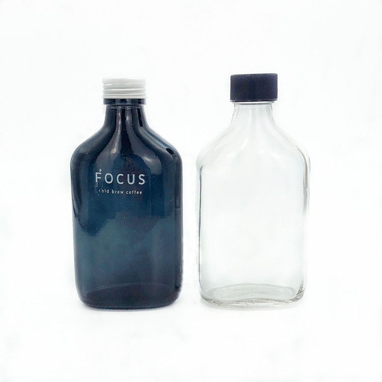 black 250ml flat glass bottle for cold brew coffee with lid wholesale