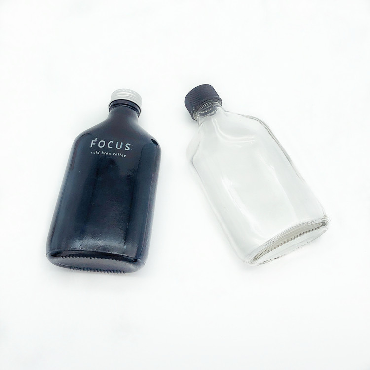 black 250ml flat glass bottle for cold brew coffee with lid wholesale