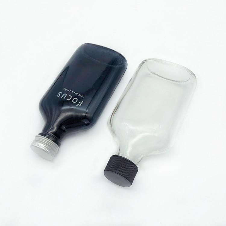 black 250ml flat glass bottle for cold brew coffee with lid wholesale