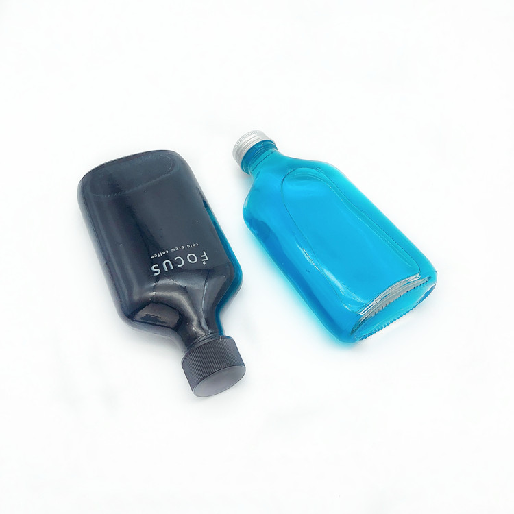 black 250ml flat glass bottle for cold brew coffee with lid wholesale