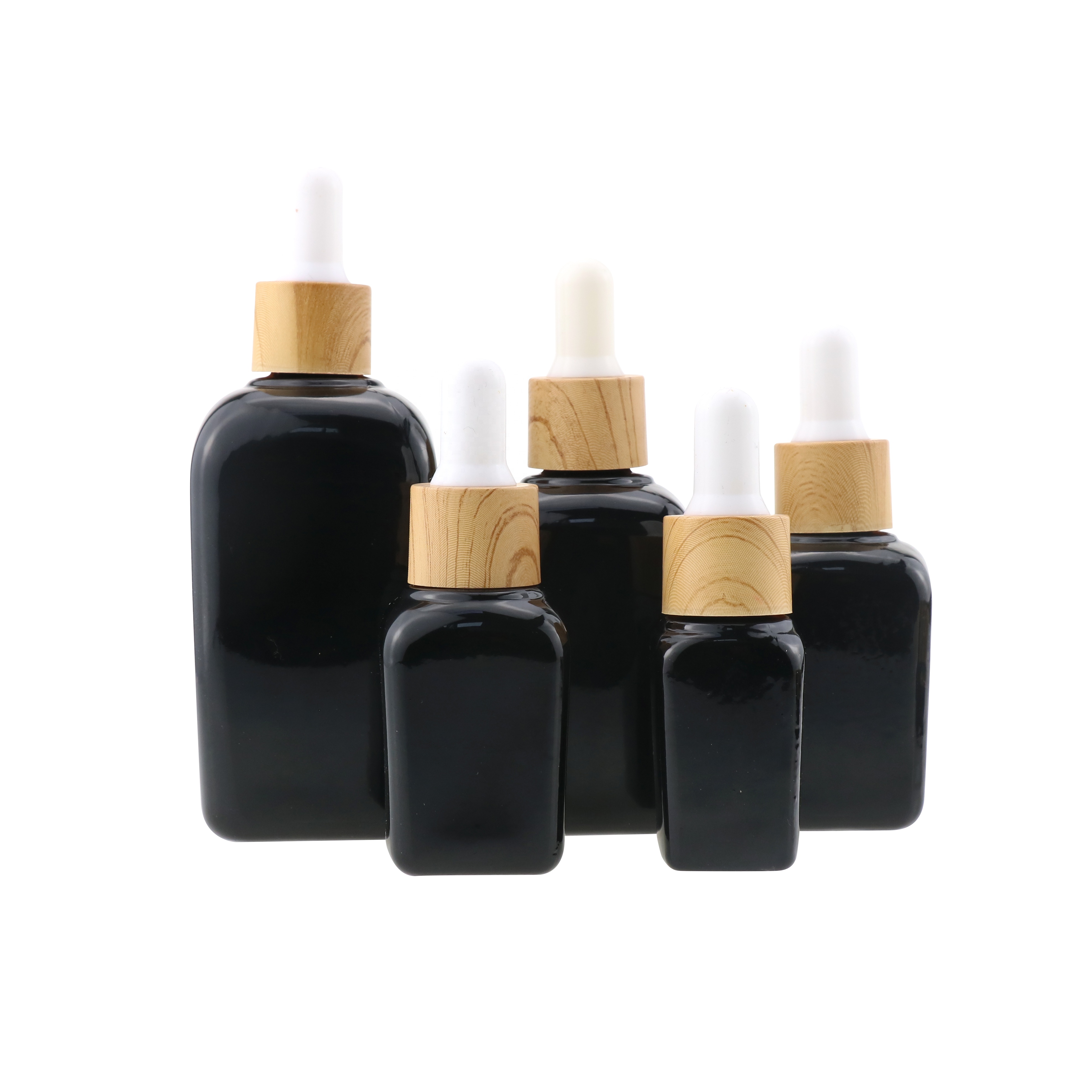 black Essential oil e liquid roll on perfume rectangle square glass bottle with bamboo cap