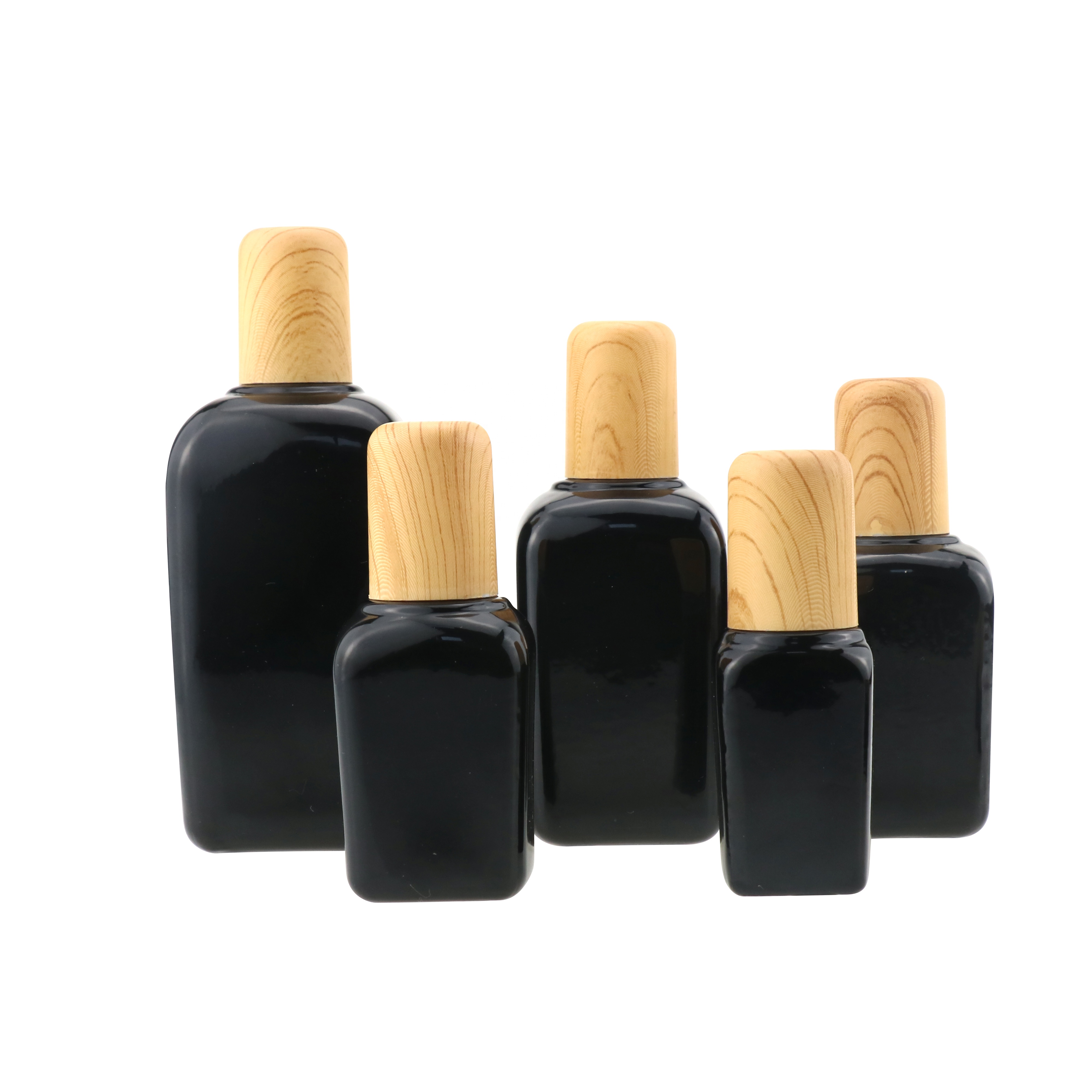 black Essential oil e liquid roll on perfume rectangle square glass bottle with bamboo cap