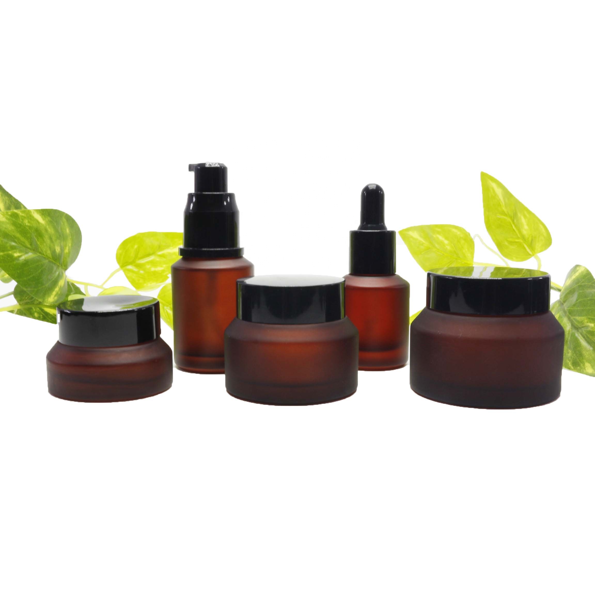 black biodegradable cosmetic containers frosted glass bottle and jar for lotion/oil TZ-66Q