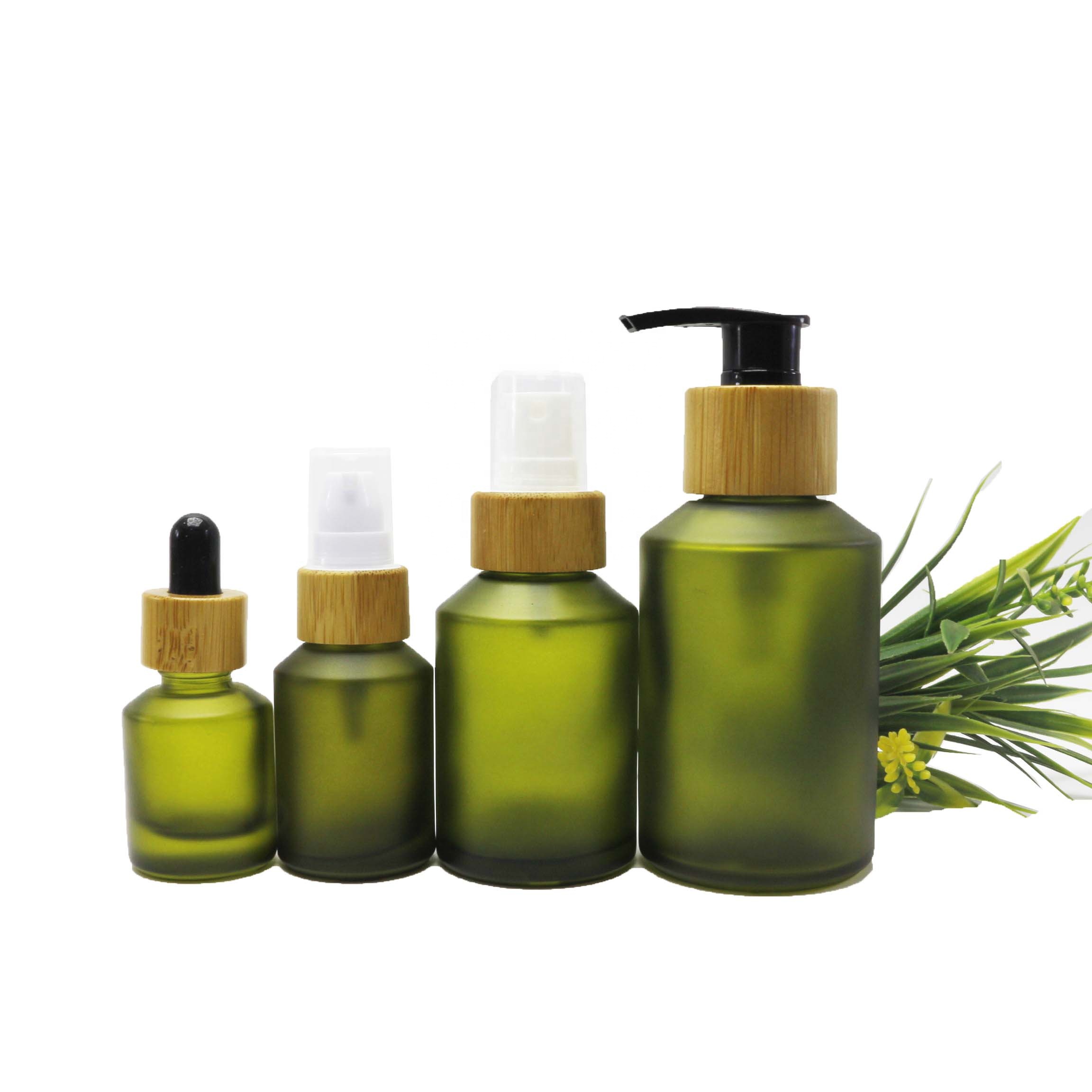 black biodegradable cosmetic containers frosted glass bottle and jar for lotion/oil TZ-66Q