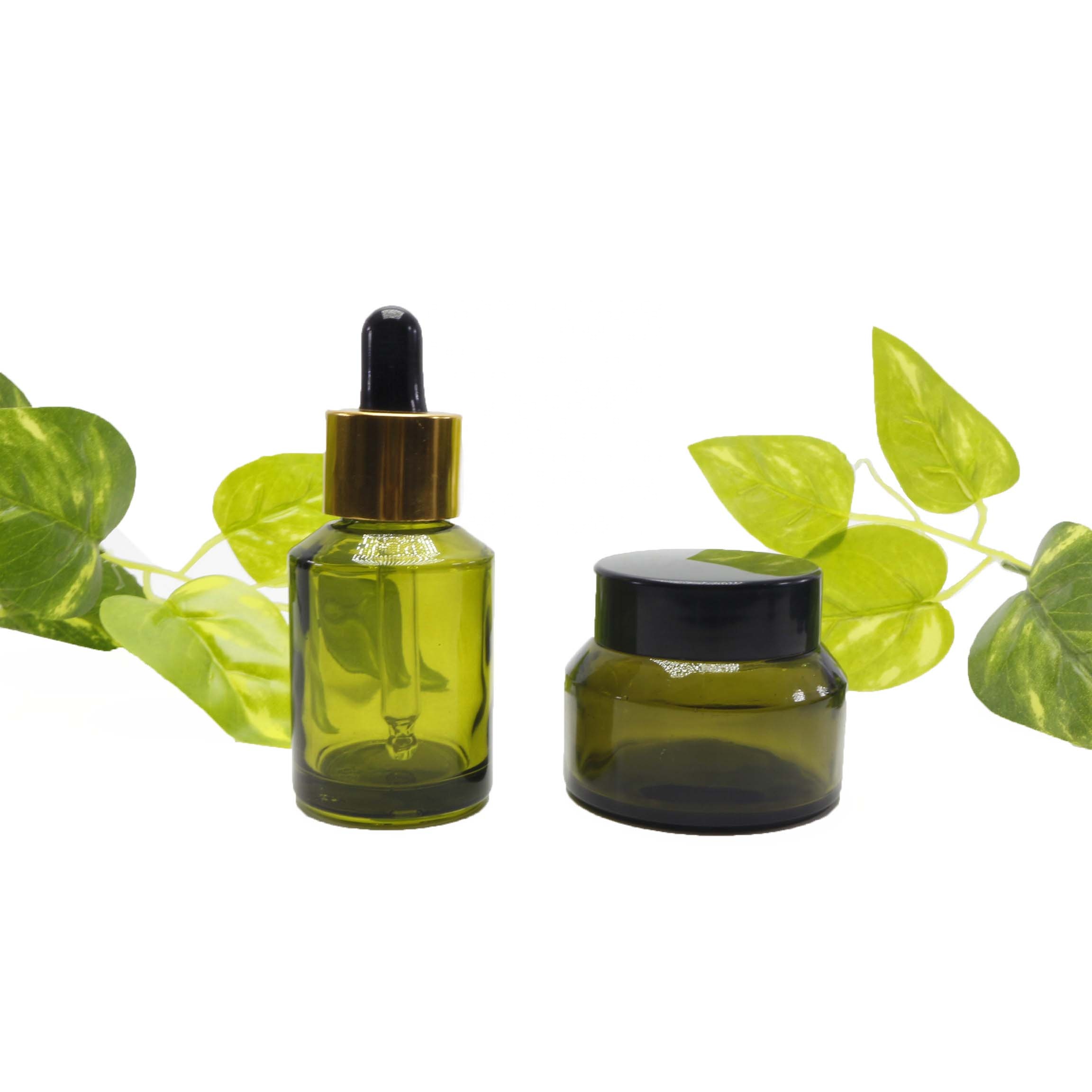 black biodegradable cosmetic containers frosted glass bottle and jar for lotion/oil TZ-66Q