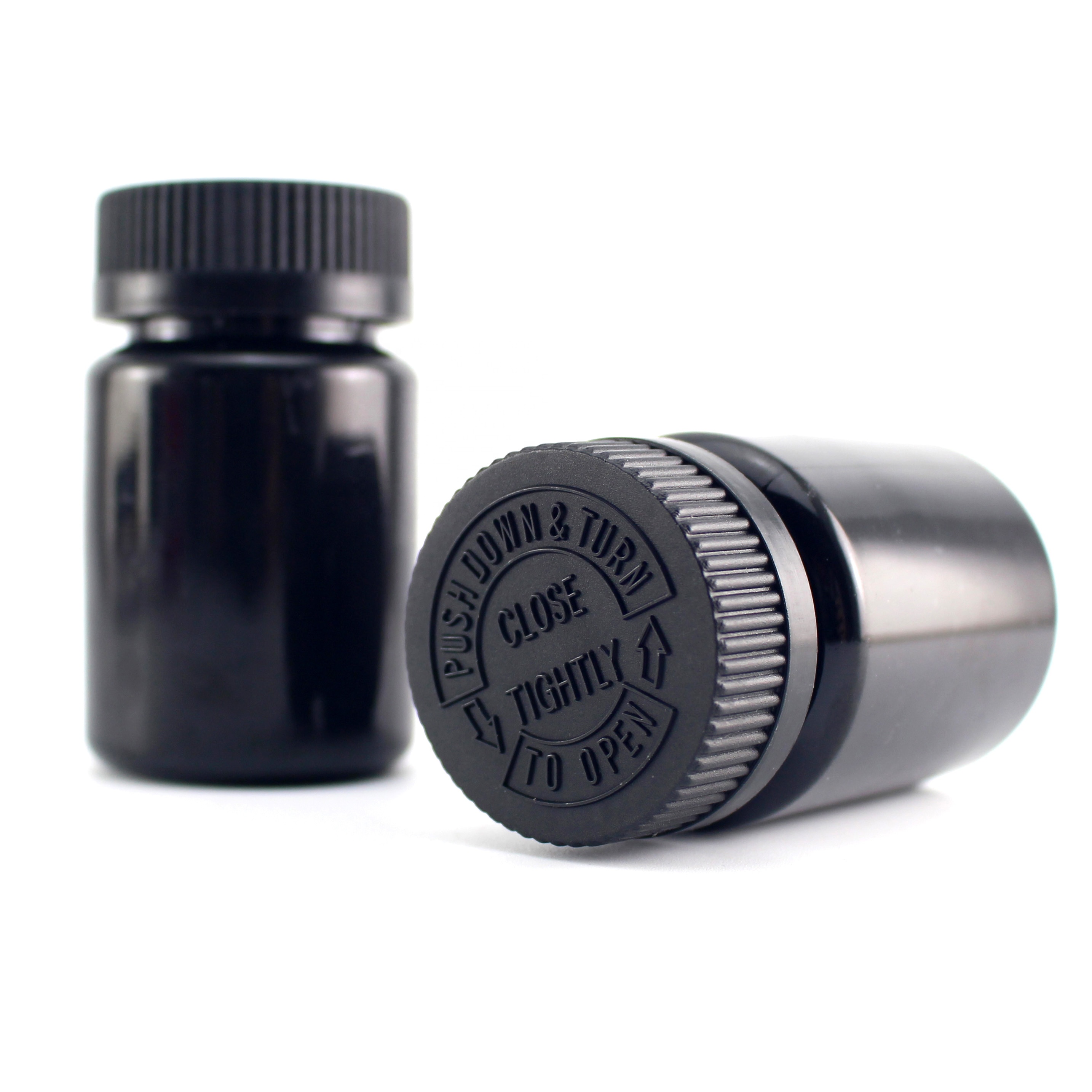 black color 75cc medicine bottles PET 75ml black color pill bottle with childproof cap