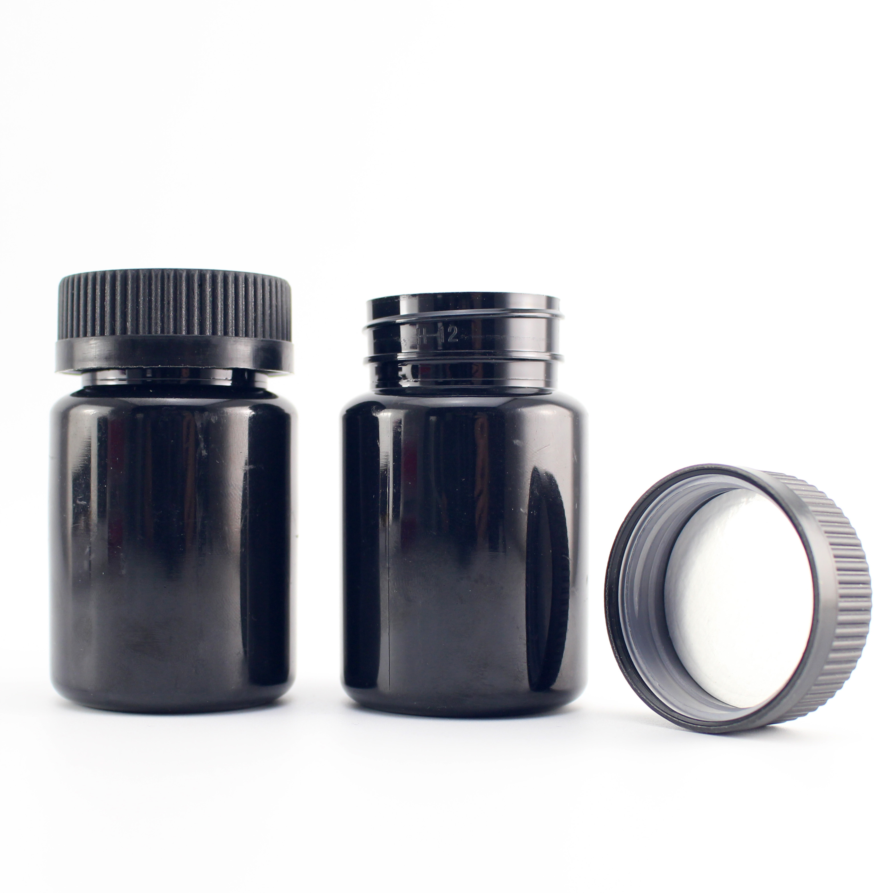 black color 75cc medicine bottles PET 75ml black color pill bottle with childproof cap