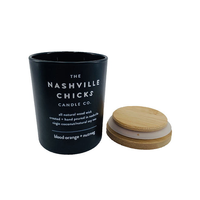 black color empty glass container candle jar with wooden bamboo lid