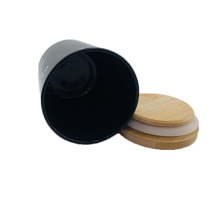black color empty glass container candle jar with wooden bamboo lid