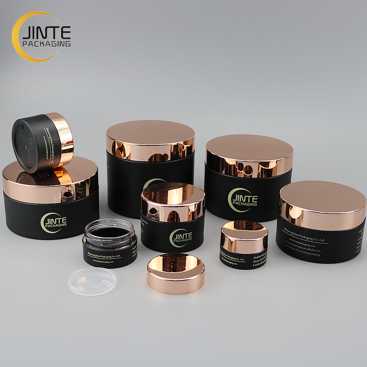 black cosmetic jar 10g 20g 50g with rose gold cover