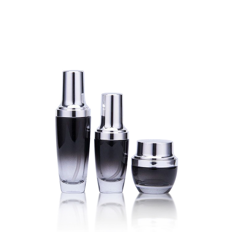 black cosmetic jar packaging high end glass bottle set pump cosmetic skincare packing