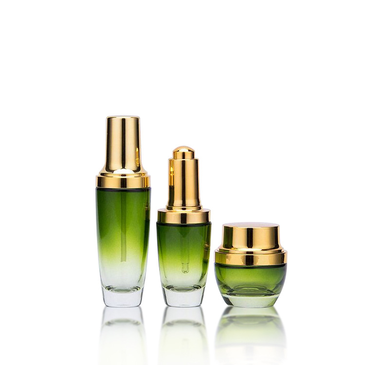 black cosmetic jar packaging high end glass bottle set pump cosmetic skincare packing