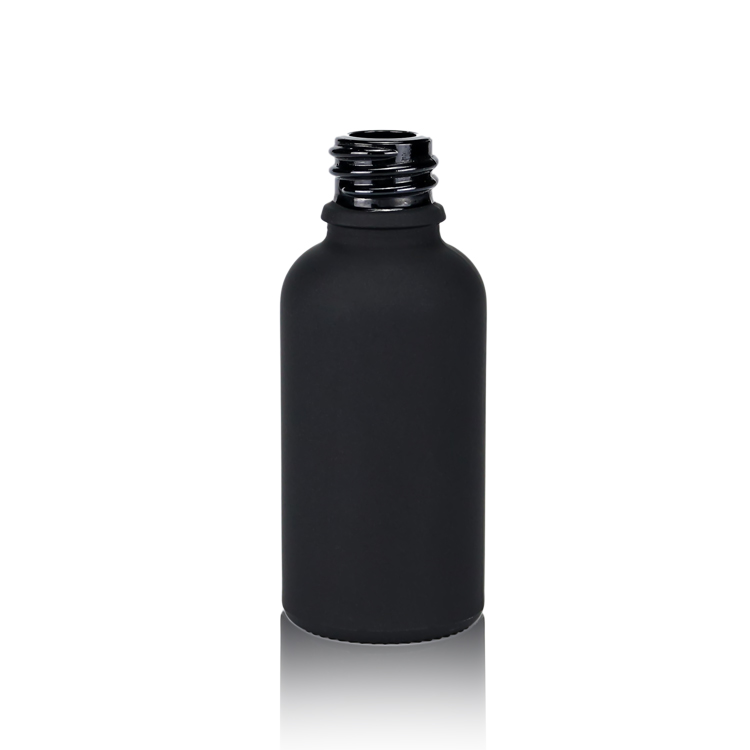 black dropper glass bottle with black cap for skincare packaging and cosmetic packaging
