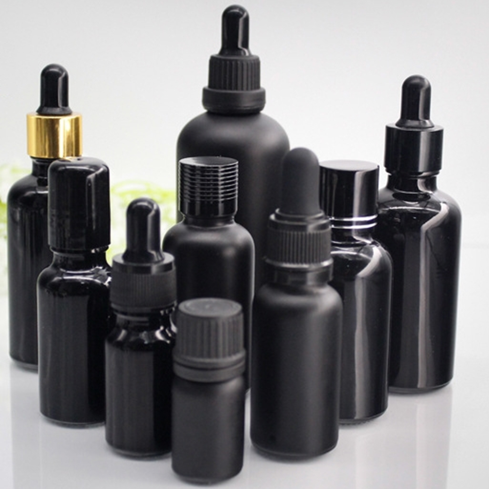 black frosted glass bottles with pipette dropper caps20ml 30ml matte black essential oil glass bottle