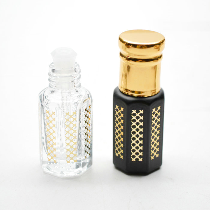 black glass bottle with gold logo for attar oud oil bottle