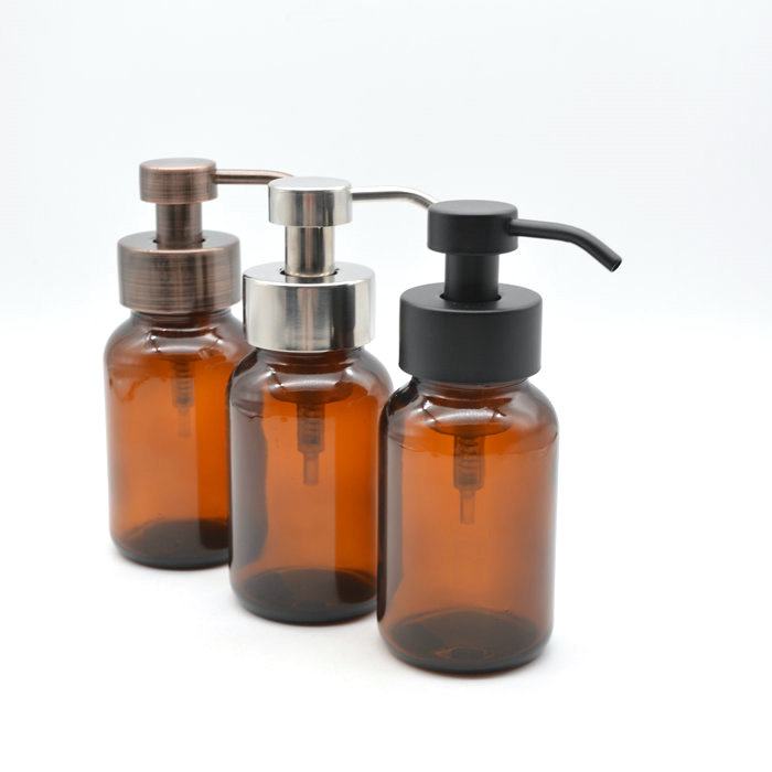 black metal foaming pump 250 ml amber glass bottle